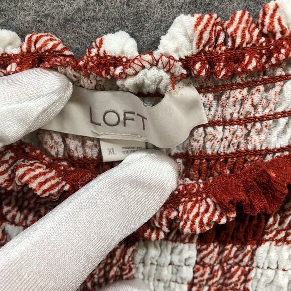 Loft Smocked Cami Womens XL Peplum Rust Brown Plaid Stretch - Picture 5 of 8
